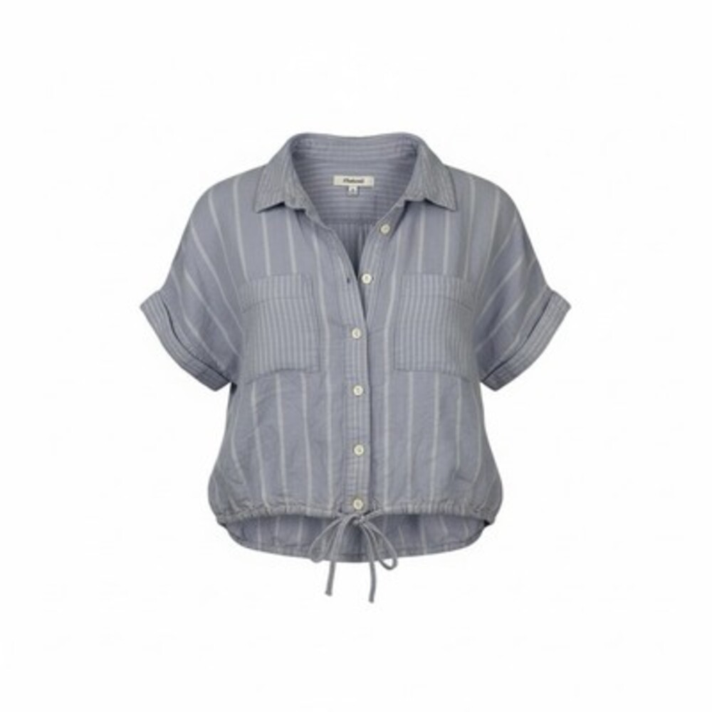 Madewell Linen-Blend Button-Up Drawstring Shirt in Stripe  Distant Lavender S